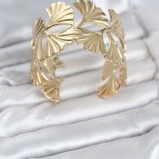 Resim BURCU MODA Pirinç Gold Renk Levha Yelpaze Model Kadın Bileklik 