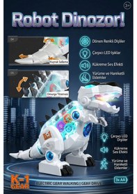 Resim Vardem Oyuncak K-1 Gear Şeffaf Gövdeli Işıklı Sesli Yürüyen T-rex Robot Dinozor Beyaz Çok Renkli 