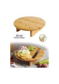 Resim Nishev.com Evini Sev Ayaklı Yuvarlak Kesme Doğrama Tahtası Sunum Tahtası Bambu 32 Cm 