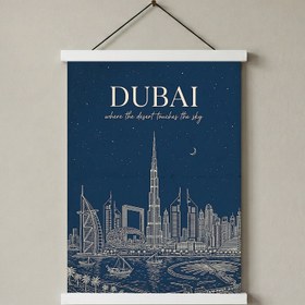 Resim Dubai Line Art Print - Navy Burj Khalifa Skyline Wall Art - With Hanger - White / 16 x 20" (40x50 cm) 