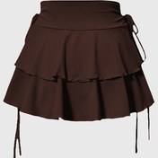 Resim Kadınların şık yüksek beli A şeklindeki etek, bağcıklı omuz detaylı - İlkbahar/yaz/sonbahar için çok yönlü moda, düz renk, katlanabilir tasarım, yüksek bel etek 