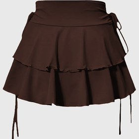 Resim Kadınların şık yüksek beli A şeklindeki etek, bağcıklı omuz detaylı - İlkbahar/yaz/sonbahar için çok yönlü moda, düz renk, katlanabilir tasarım, yüksek bel etek 