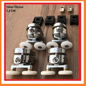 Resim Duşakabin Tekerleği 4 Lü Set KROM RENK CAM KABİN İÇİN RULMAN + FREN MEKANİZMA Tekeri TAKIM 