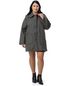 Resim Büyük Beden Gömlek Yaka Reglan Kollu Torba Cepli Astarsız Kaşe Kısa Gri Kaban Gri 