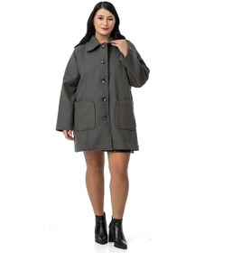 Resim Büyük Beden Gömlek Yaka Reglan Kollu Torba Cepli Astarsız Kaşe Kısa Gri Kaban Gri 