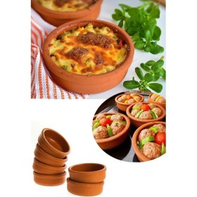 Resim 6'lı Toprak Güveç ve Sütlaç Kabı Seti, Kahverengi, Dayanıklı ve Şık Tasarım 