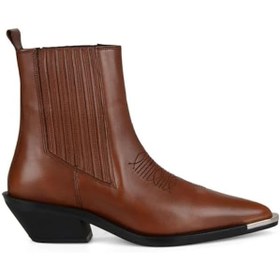 Resim Metal ve Nakış Detaylı Kahverengi Kadın Kovboy Botu 