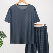 Resim 2 adet Erkek Yaz Slim Fit Pijama Takımı, Kısa Kollu Üst ve Şort - Siyah ve Beyaz Gingham Desenli, Nefes Alabilen Kumaş, Günlük Crew Yaka, Ev ve Lounge için Suni Cep, Rahat Fit Pijama, Rahat Gece Giyim, Şık Gece Giyim, Dayanıklı Kumaş 