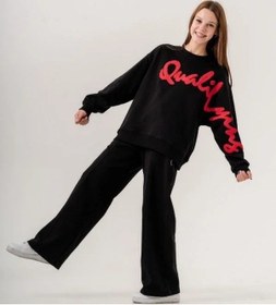 Resim Kız Çocuk Quality Yazılı Pamuklu Sweatshirt-14780 Siyah 