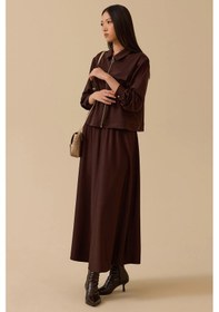 Resim Seçil Kadın Elastik Bel Kloş Etek 1011 Kahverengi Kahverengi 