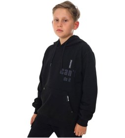 Resim Ekkokids Erkek Çocuk Kapüşonlu Kanguru Cepli Can't Do It Yazılı Sweatshirt-13386-siyah Siyah 