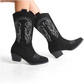 Resim Kovboy Kanvas Western Tarz Sivri Bot Siyah-beyaz 