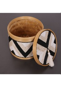 Resim Bali Boncuklu Bambu Saklama Kutusu L 20x20 Cm Beyaz 