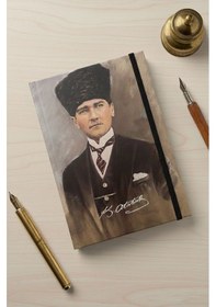Resim Atatürk Tarihsiz Ajanda Kuşe Kapak 1 Adet Atatürk Modalist Çizgili Defter Lastikli 14x20 Cm Günlük Planlayıcı Ajanda Kahverengi 