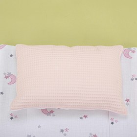 Resim Alt Açma Matı ve Yastık - Çift Taraflı - Bebe Pembe Petek - Pembe Ay 