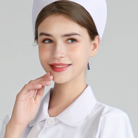 Resim Klasik Hemşire Kepi Beyaz, Pembe veya Gökyüzü Mavisi - Hastaneler ve Klinikler için Güvenli Basınç Tokalı Dayanıklı Polyester Örgü 