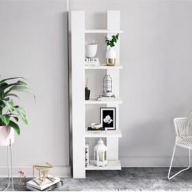 Resim Minimadecor Reeta Köşe Kitaplık, Beyaz & Mermer Desen Raf 