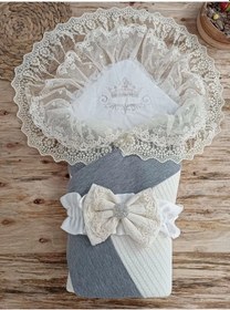 Resim Yenidoğan Teri Cotton Taç Nakışlı Prizma Taş Kundak Bebek Battaniyesi Krem Çok Renkli 