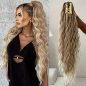 Resim İzgara Dirençli 66.04 cm Ombré Sarışın Gevşek Kıvırcık Pençe At Kuyruğu Saç Parçası - Doğal Su Dalgası Sentetik Saç Uzatmaları Kadınlar İçin Günlük Kullanım ve Özel Günler için Uygun, Tüm Etnik Gruplara Uyumlu, Saç Aksesuarları 