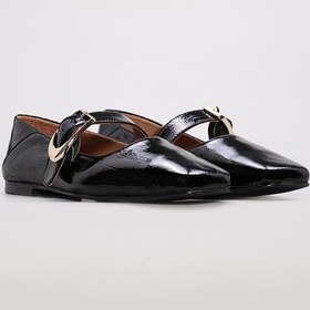 Resim Hakiki Deri Kadın Babet Ayakkabı 210za9757 Siyah Rugan 