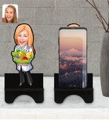 Resim Bk Gift Kişiye Özel Kadın Diyetisyen Karikatürlü Ahşap Biblo Telefon Standı-1 