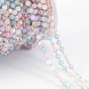 Resim 1 metre paslanmaz çelik zincir çok renkli kristal boncuklarla, pembe ve mor, DIY takı yapımı, yaz kızları moda aksesuarı, MINGXUAN markası 