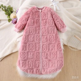 Resim Yenidoğan ve Bebekler İçin Sevimli Ayı Desenli, Pembe & Beyaz Kenarlı Rahat Polar Astarlı Tam Fermuarlı Uyku Torbası - Kışlık Sıcak Tutan, Cinsiyetsiz Soğuk Hava Uyku Çantası 