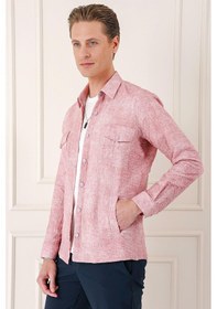 Resim Efor Comfort Fit Yan Cep Batik Desenli %100 Pamuk Çıtçıtlı Pudra Gömlek Ceket G 1568 Pudra 