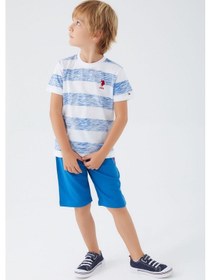 Resim U S Polo Assn Stripe Pattern Mavi Erkek Çocuk Bermuda Takım 