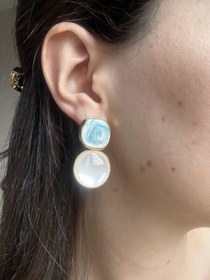 Resim Turkuaz Mineli Çift Motif Küpe 