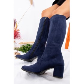 Resim Fox Shoes Lacivert Kadın Süet Çizme Kalın Topuklu Günlük Kullanım İçin Şık Tasarım A654252702 