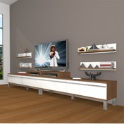 Resim Decoraktiv Ekoflex 360r Mdf Krom Ayaklı Tv Ünitesi Tv Sehpası - Ceviz - Beyaz 