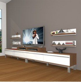 Resim Decoraktiv Ekoflex 360r Mdf Krom Ayaklı Tv Ünitesi Tv Sehpası - Ceviz - Beyaz 