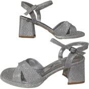Resim Erbay Shoes Kadın Kare Burun Platform Sandalet Gümüş Simli Çapraz Bantlı Ayakkabı ERBAYYY210 