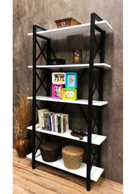 Resim Demo Tanraf Moda Lüx 5 Raflı Kitaplık Dekoratif Raf 180X100 Cm. Ebat 