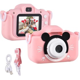 Resim NARGO Mini Çocuk Dijital Fotoğraf Makinesi ve Video Kamera Çift Kameralı Full Hd Figürlü Koruma Kılıflı 