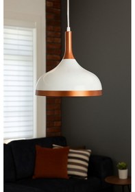 Resim Cosmos Beyaz Içi Bakır Özel Tasarım Modern Dekoratif Cafe Mutfak Salon Sarkıt Tekli Avize Ampulsüz Beyaz Bakır 