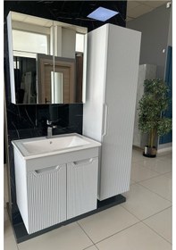 Resim Noce Banyo Dolabı Aynalı Boy Dolaplı Membran Kapaklı 65 CM Gri 