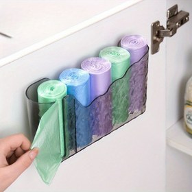 Resim Büyük Kapasiteli Duvara Monte Çöp Torbası Düzenleyici - Matkap Gerektirmez, Alan Tasarrufu Sağlayan Mutfak ve Banyo Depolama Kutusu, Kolay Erişim İçin Çoklu Bölümler, Dayanıklı Plastik, Ev Düzeni İçin İdeal, Çöp Torbası Tutucu 