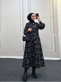 Resim Esre Store 4449 - Renk Detaylı Tesettür Kaban Siyah 