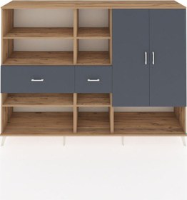 Resim Hyperion Dolap 10 Raflı 2 Çekmeceli 2 Kapaklı 220x44x163 Çam-antr Çam-antrasit 