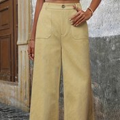 Resim Kadınların Yüksek Bel Yeşil Geniş Bacaklı Pantolonları Cep Detaylı - Bahar/Yaz/Sonbahar için Rahat Polyester Kumaşlı, Gündelik Zip Detaylı Pantolon, Günlük Kullanım veya Dışarı Çıkma İçin Mükemmel, Bayanlar Pantolonu 