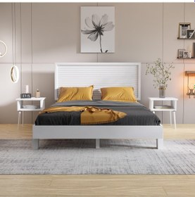 Resim Ebruli Model Beyaz Renk Çam Ahşap Karyola-171 150 x 200 CM 