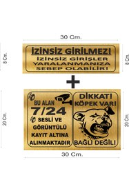Resim sıradışıhediyem 2 li set dikkat köpek var- kamera uyarı levhası ve izinsiz girilmez uyarı levhası METAL 