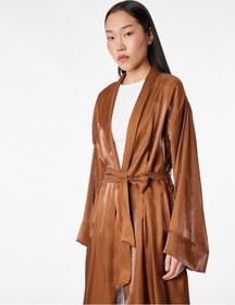 Resim Koton Uzun Geniş Kollu Kuşak Detaylı Uzun Saten Kimono Kahverengi 6sak50115uw Kahve 