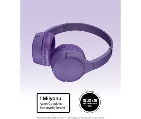 Resim Belkin Soundform Mini Kablosuz Çocuk Kulaklığı, Entegre Mikrofonlu ve Eğlenceli Çıkartmalı, 30 Saat Oynatma - Ders, Tatil, Iphone, Ipad, Galaxy Için Kulak Üstü Kulaklık, Lila 