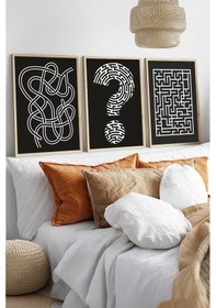 Resim Huhuli Ahşap Çerçeveli 3'lü "düşünce Labirenti" Tablo Seti Huhu570 