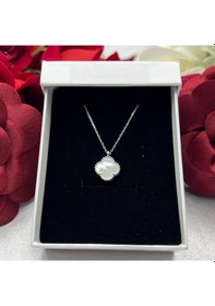 Resim Yonca Beyaz Taşlı Kadın Kolyesi 925 Ayar Gümüş Rodyumlu 10 Mm Gümüş 