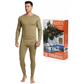 Resim İçlik Kota Termal Takım Alt + Üst Takım Bere Hediyeli Bej 