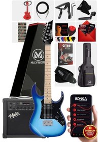 Resim Maxword De-150bl-25amp Maple Klavye Hh Yüksek Kaliteli 25w Amfili Elektro Gitar Seti 